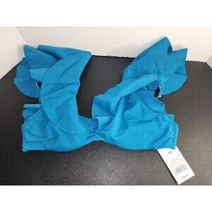 Women's Ruffle Bralette Bikini Top Shade & Shore Teal  (Blue) 34B Removal Pads